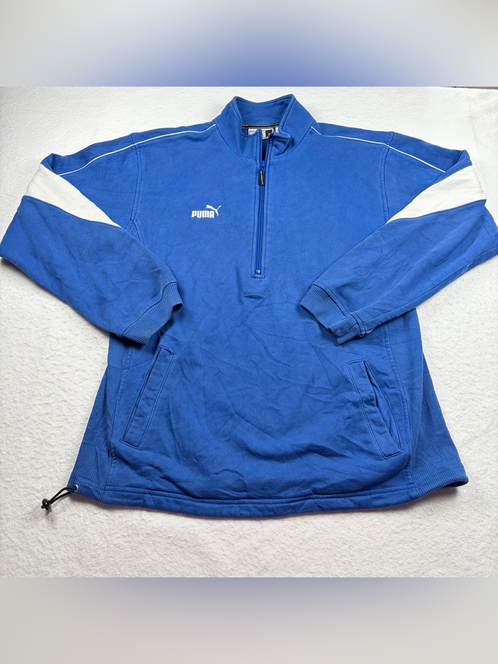Vintage 90s PUMA Quarter Zip Pullover Sweatshirt Royal Blue Sport Track Size S